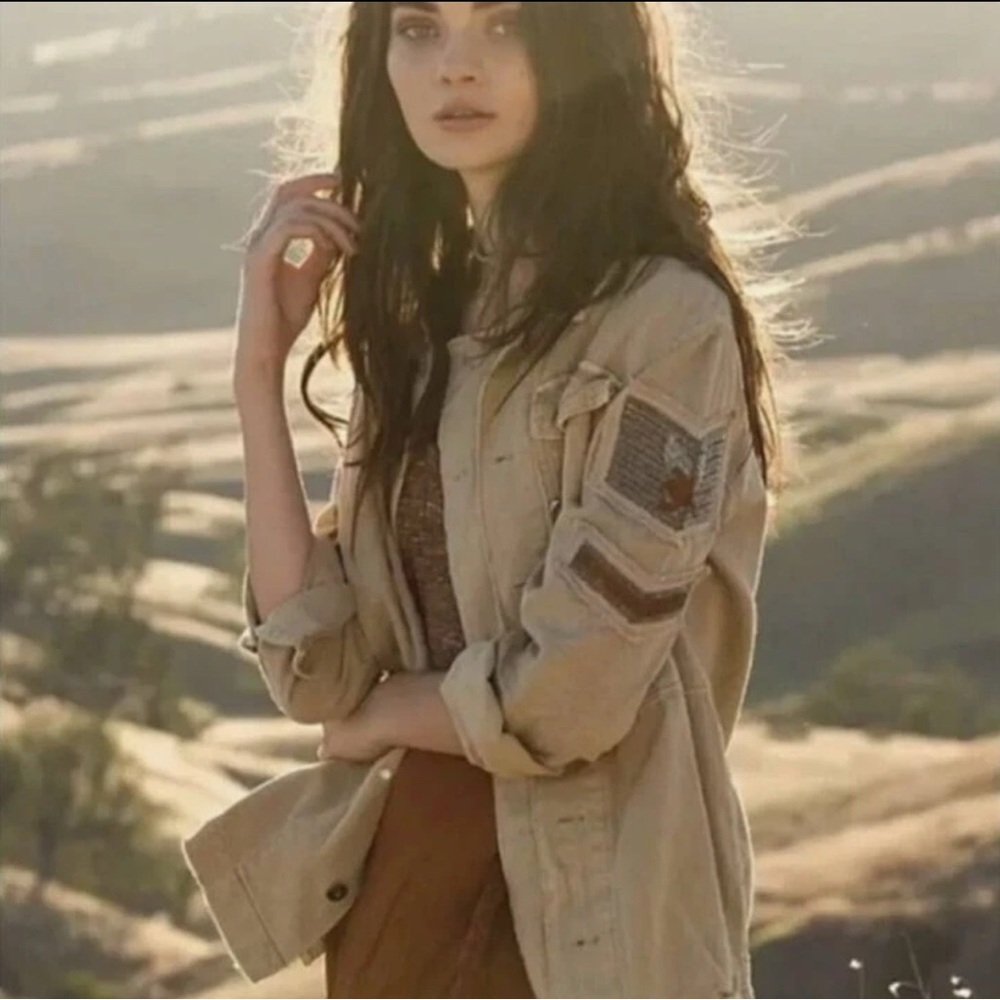 Free People Embellished Military xsmall Shirt Jacket
